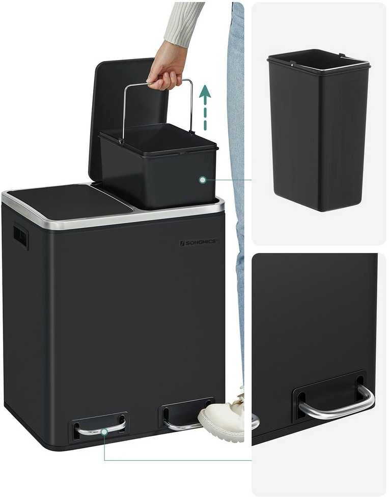Songmics Atliekų dėžė 30 L juoda