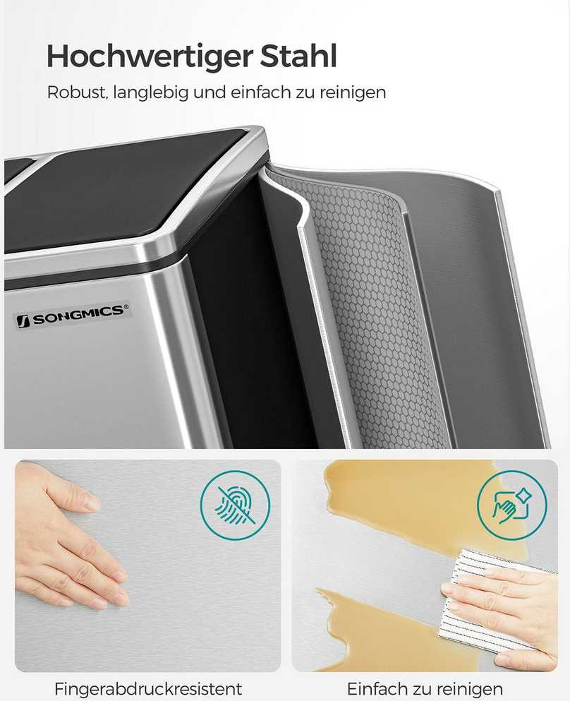 Songmics Šiukšliadėžė 54 litrai (3 x 18 l)