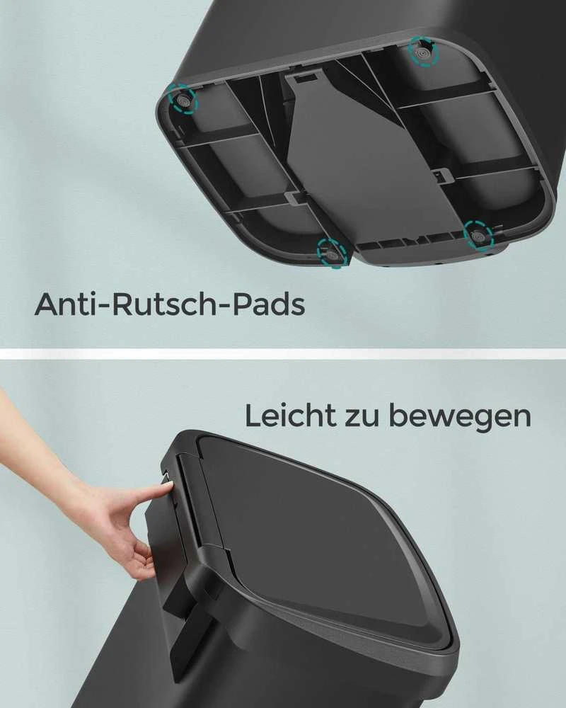 Songmics 50 litrų metalinė šiukšlių dėžė su dangčiu, juoda
