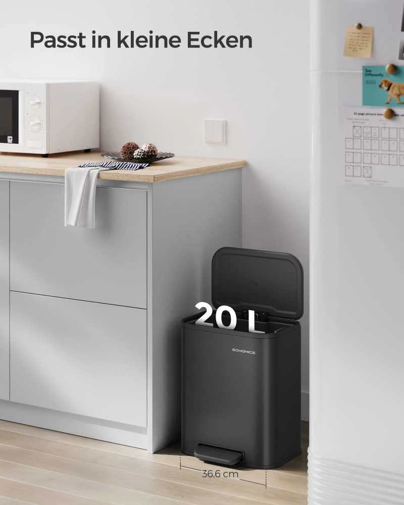 Songmics 20 litrų talpos šiukšliadėžė su dangčiu rašalas juodas