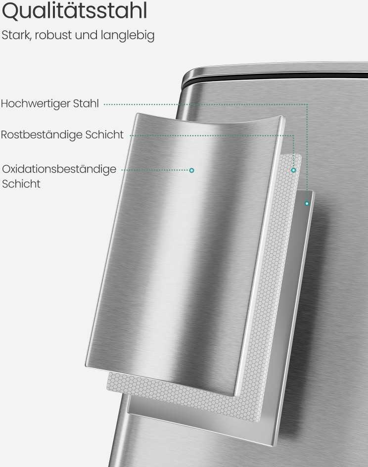 Songmics 20 litrų plieninė šiukšlių dėžė metallic sidabrinis