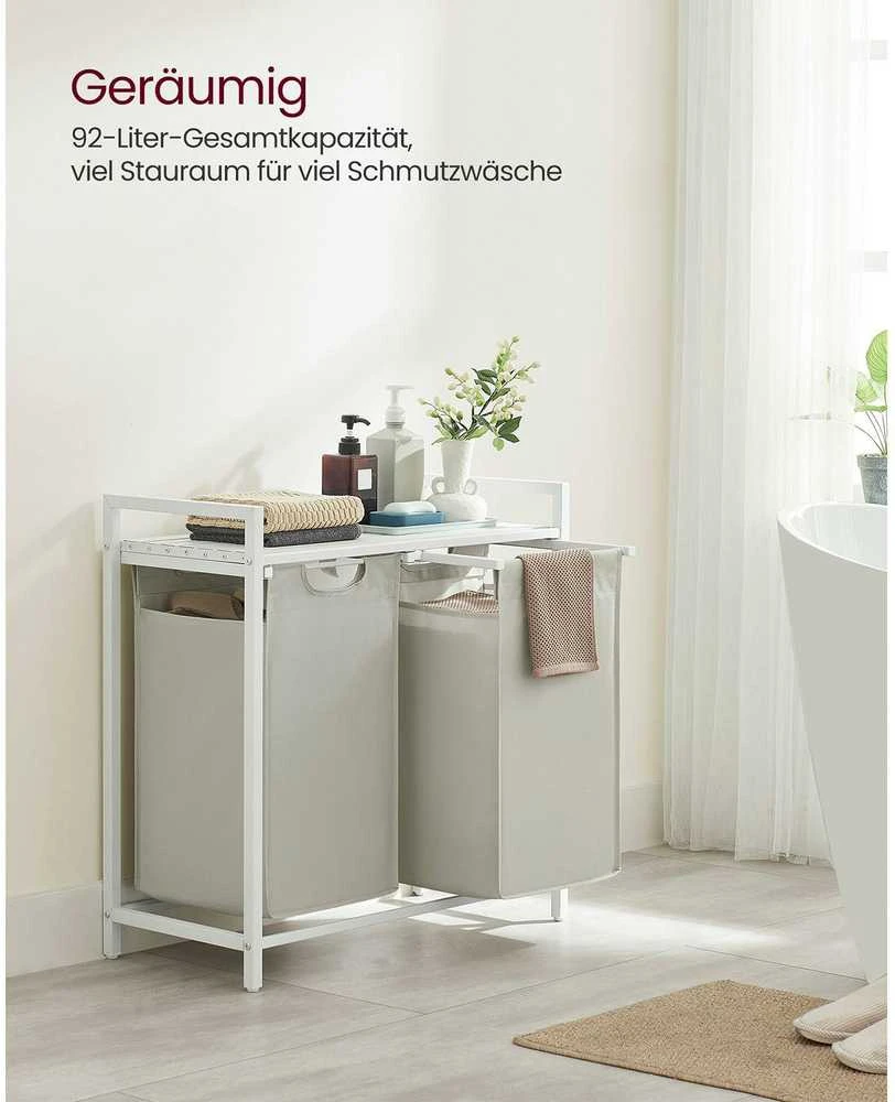 Songmics Vasagle Skalbinių krepšys 2 x 46 L su 1 lentyna baltos spalvos
