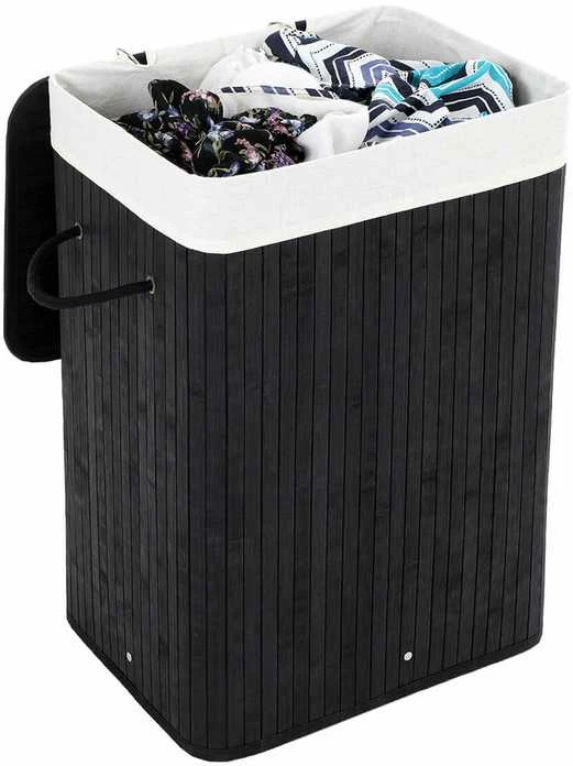 Songmics Bambuko skalbinių dėžė 72 L juoda