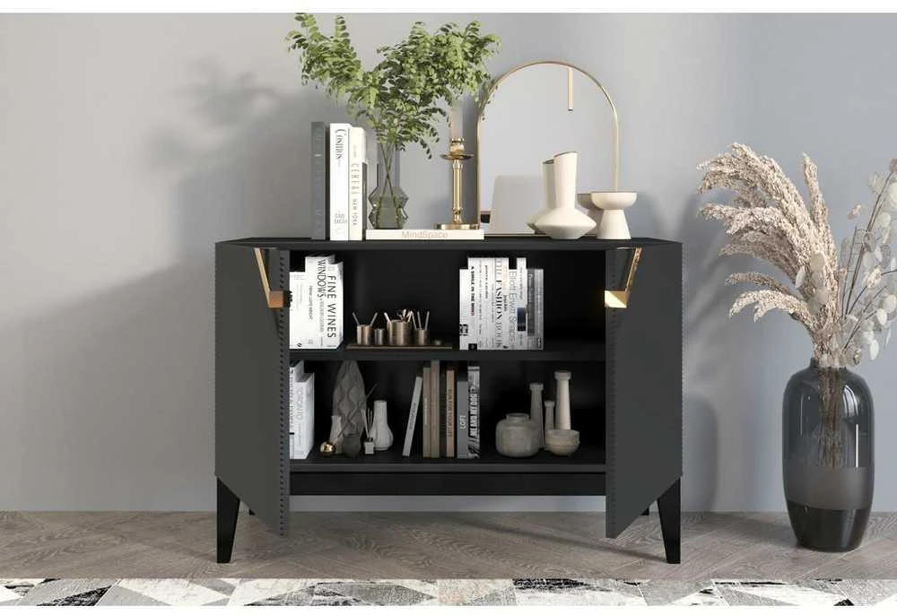 Skandica Komoda, Visby DEMI LONG 2D, 100x70 cm, Juoda