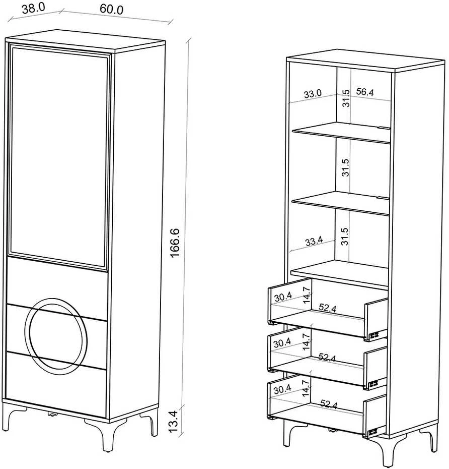 Skandica Vitrina, EVA, 38x60x180 cm, Juoda