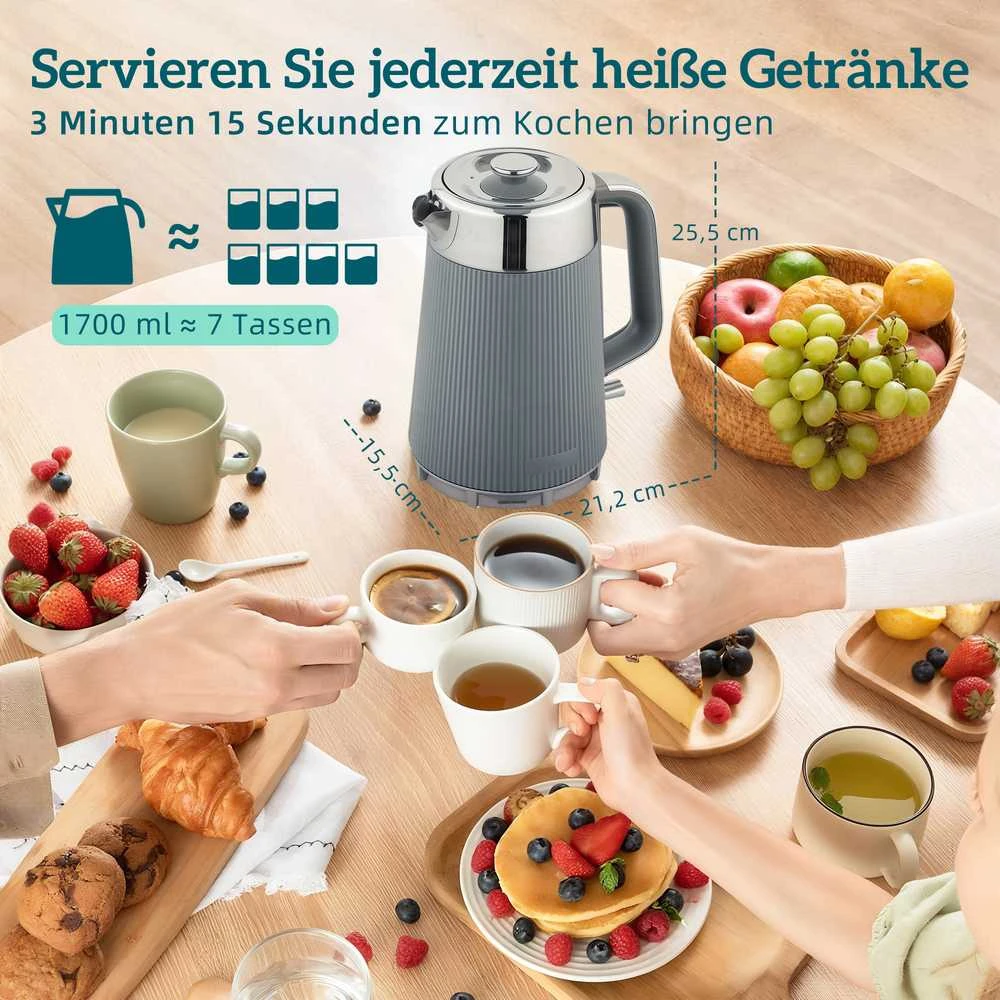 Skrudintuvas Aosom Virdulio ir skrudintuvo rinkinys, 1,7 l 2200 W virdulys, 28x26,8x18,9 cm, pilka, nerūdijantis plienas
