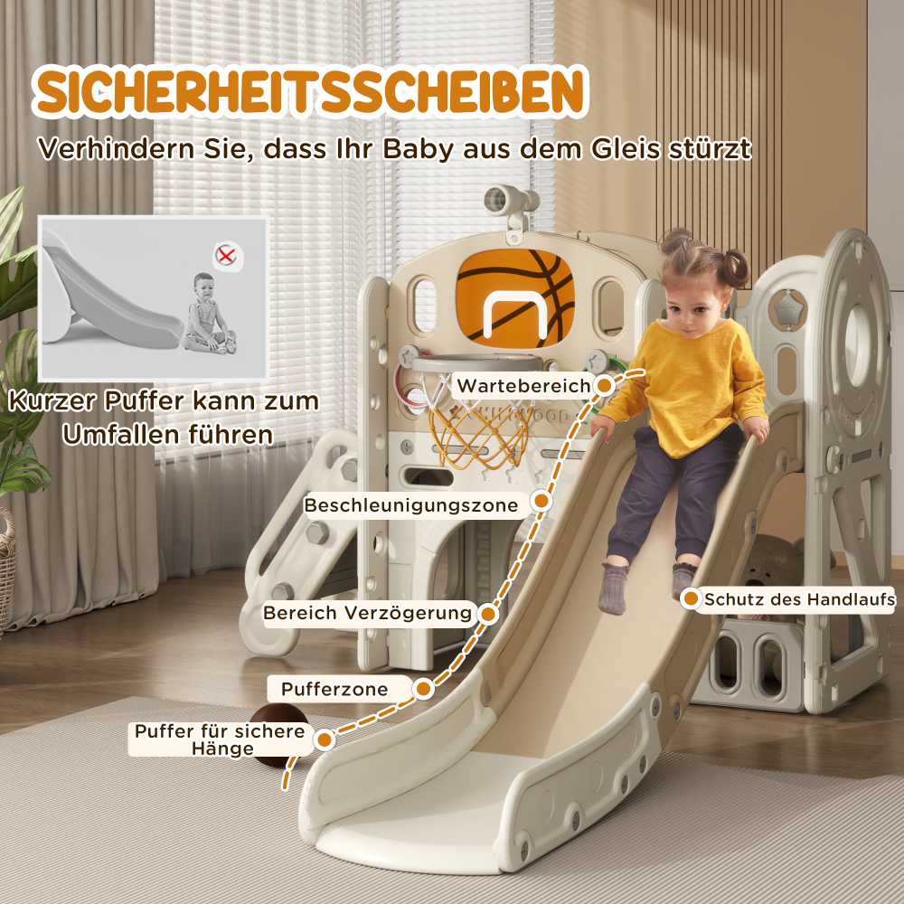 AIYAPLAY vaikiška čiuožykla, 7-in-1, mažylių čiuožykla su krepšinio lanku, laipyne, teleskopu, tuneliu, platforma, krepšiu daiktams laikyti, vaikų žaidimų aikštelė 1–6 metų vaikams