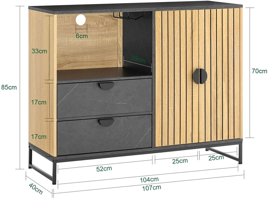 Sobuy Bufetas 107x40x85 cm Ąžuolas/Juoda, su sandėliavimo vieta