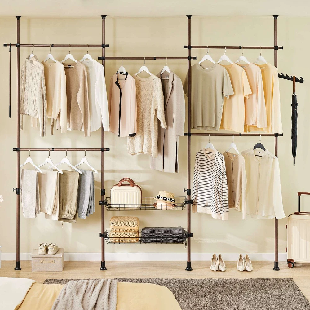 Sobuy Drabužių kabykla, 209x311x200x295 cm, ruda, reguliuojamas metalas