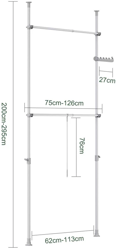 Sobuy Drabužių kabykla, reguliuojama, 75–126x200–295 cm, pilka, metalas