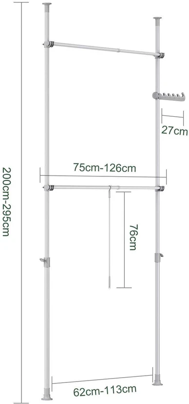 Sobuy Drabužių kabykla, reguliuojama, 75–126x200–295 cm, pilka, metalas