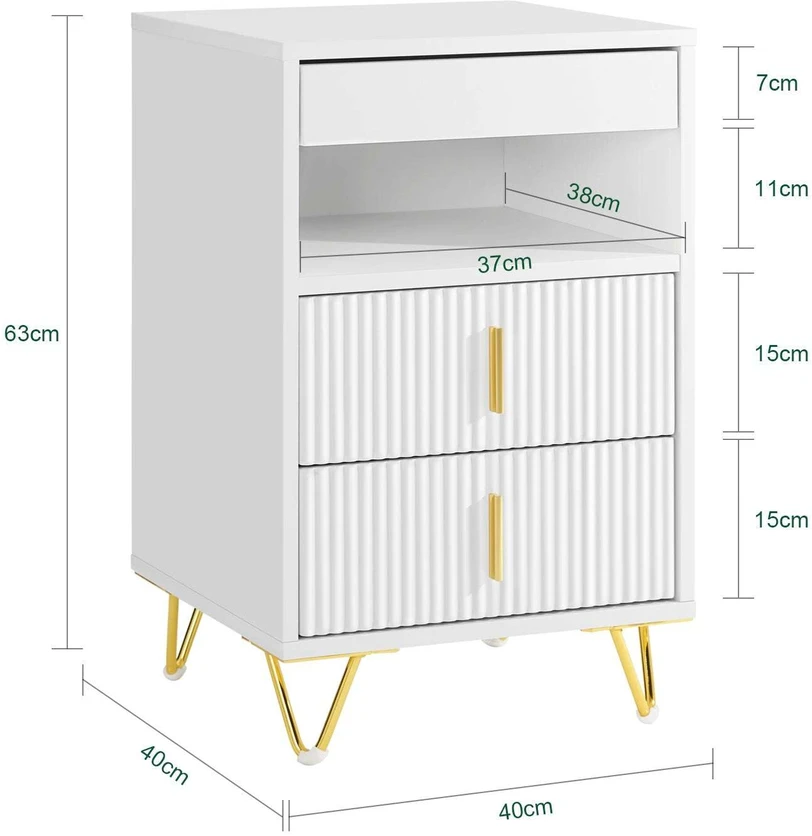Sobuy Naktinis staliukas, 40x40x63 cm, balta, MDF