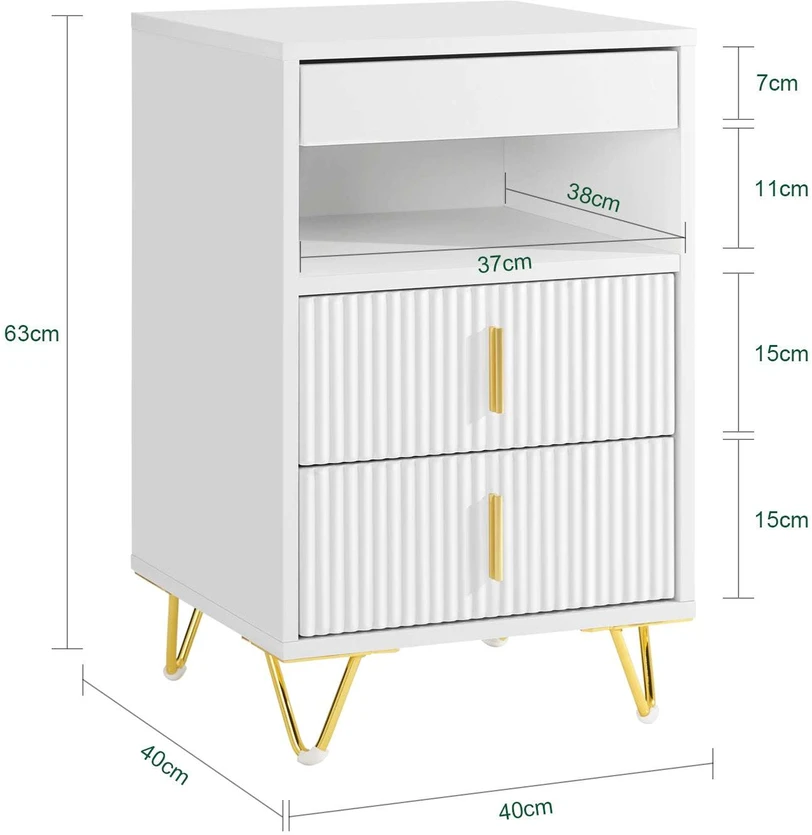 Sobuy Naktinis staliukas, 40x40x63 cm, balta, MDF