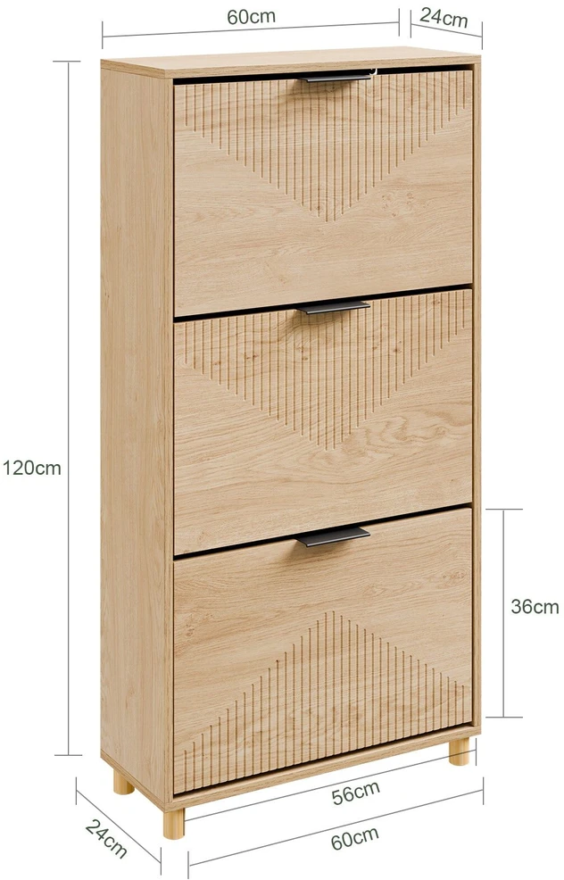 Sobuy Siaura spintelė avalynei, 3 durelėmis, 60 x 24 x 120 cm, medžio raštas