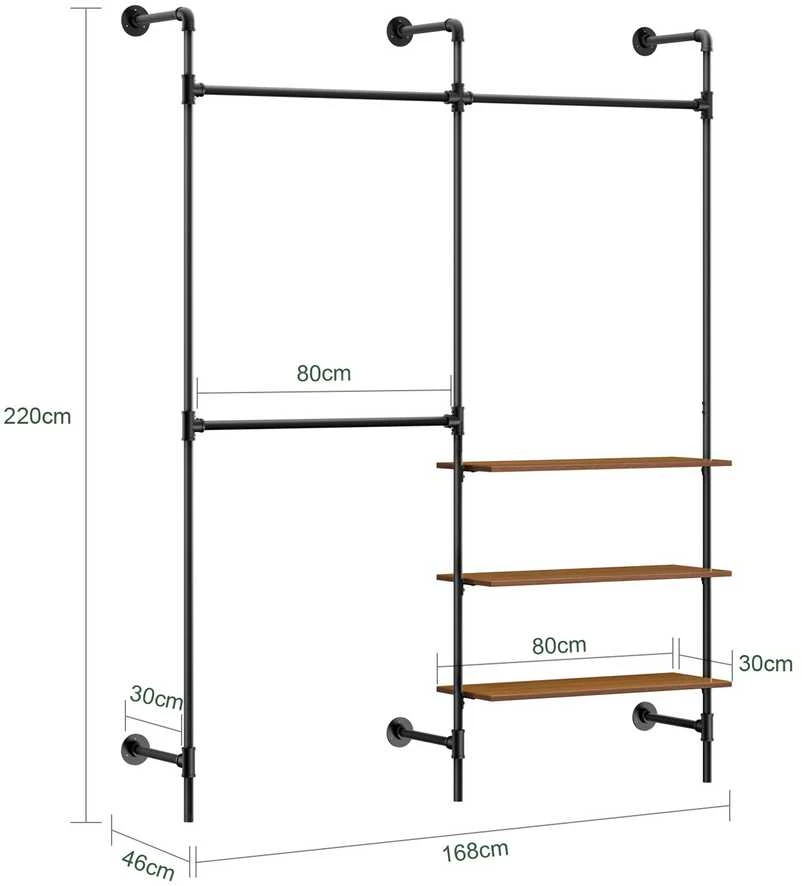 Sobuy Sieninė drabužių kabykla, 168x46x220 cm, juoda, metalas