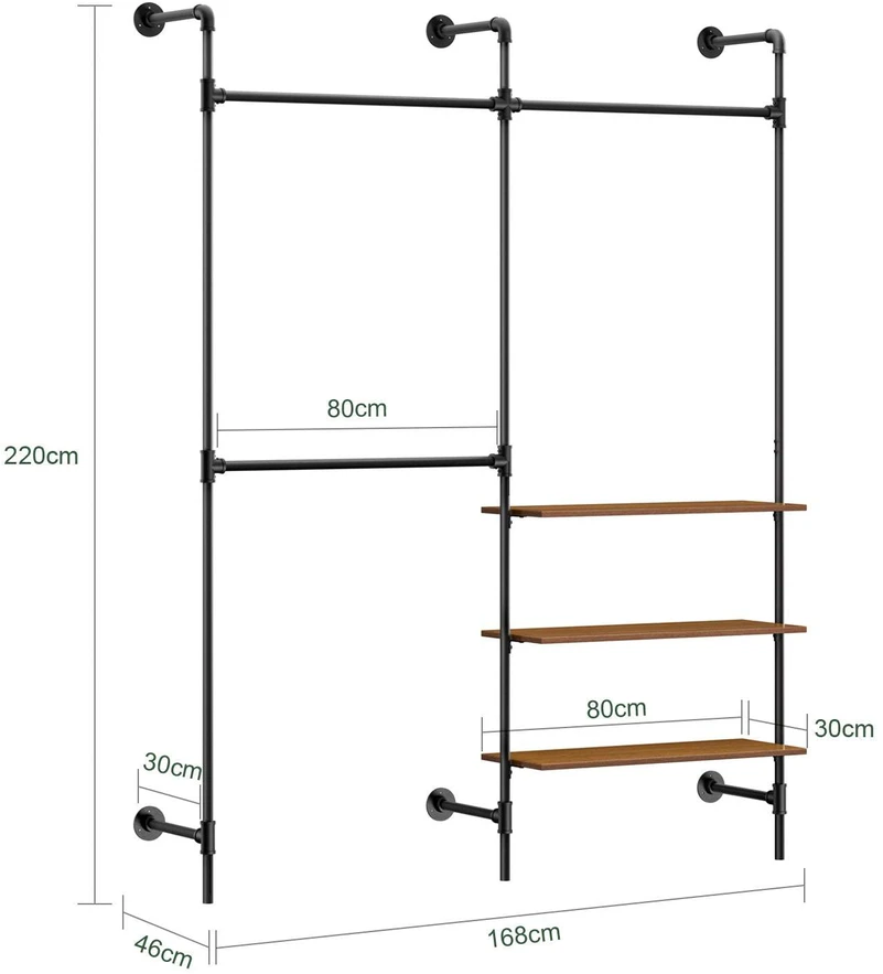 Sobuy Sieninė drabužių kabykla, 168x46x220 cm, juoda, metalas