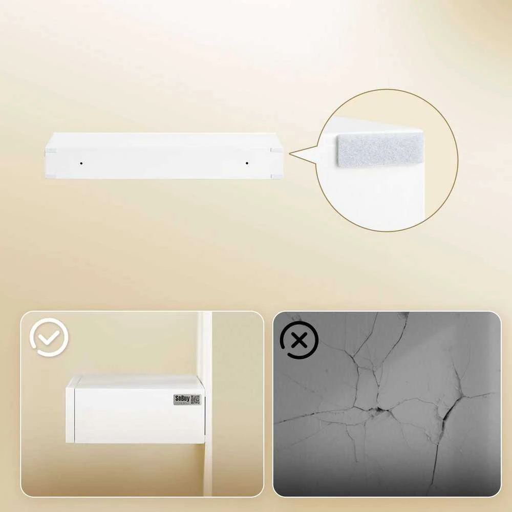 Sobuy Sieninė lentyna su stalčiumi ir LED apšvietimu, 60x20x8 cm, balta, MDF