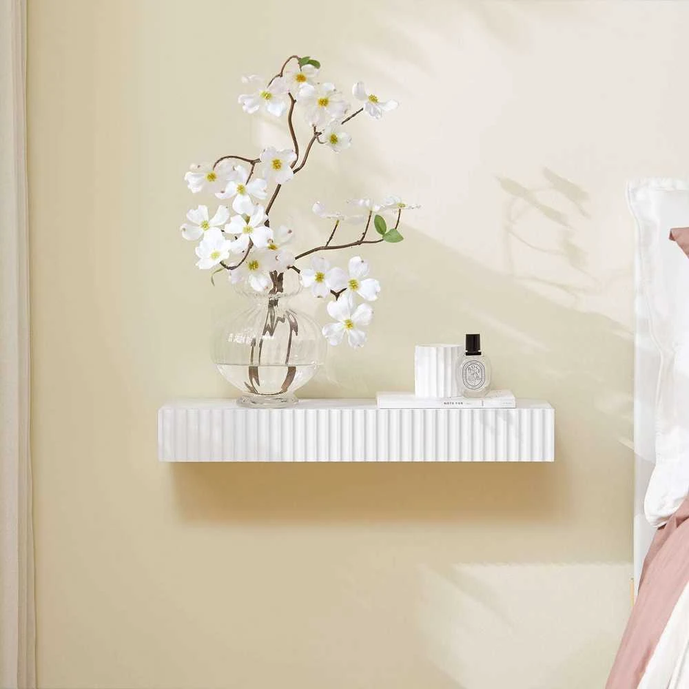 Sobuy Sieninė lentyna su stalčiumi ir LED apšvietimu, 60x20x8 cm, balta, MDF