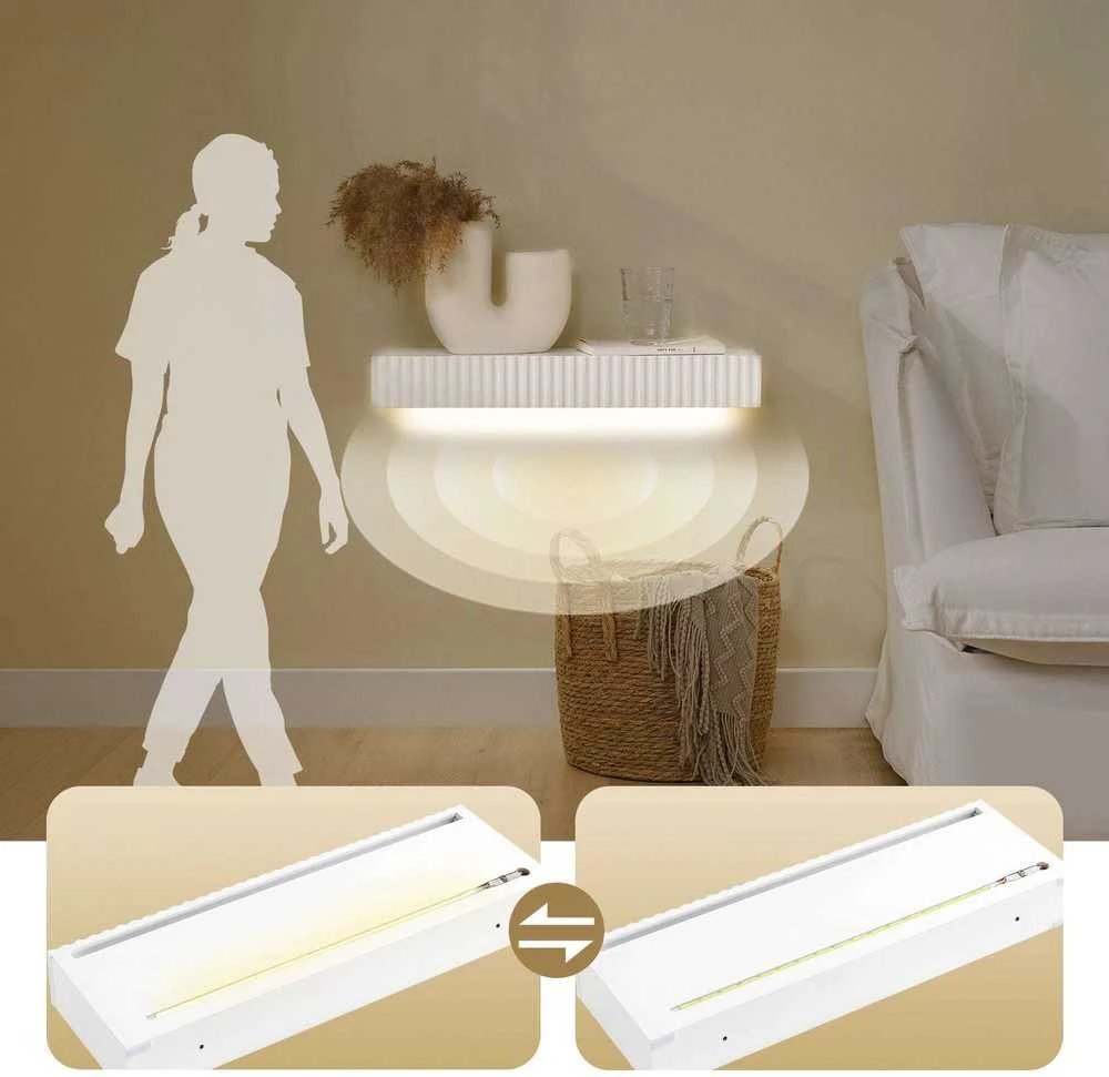 Sobuy Sieninė lentyna su stalčiumi ir LED apšvietimu, 60x20x8 cm, balta, MDF