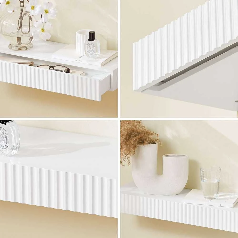 Sobuy Sieninė lentyna su stalčiumi ir LED apšvietimu, 60x20x8 cm, balta, MDF