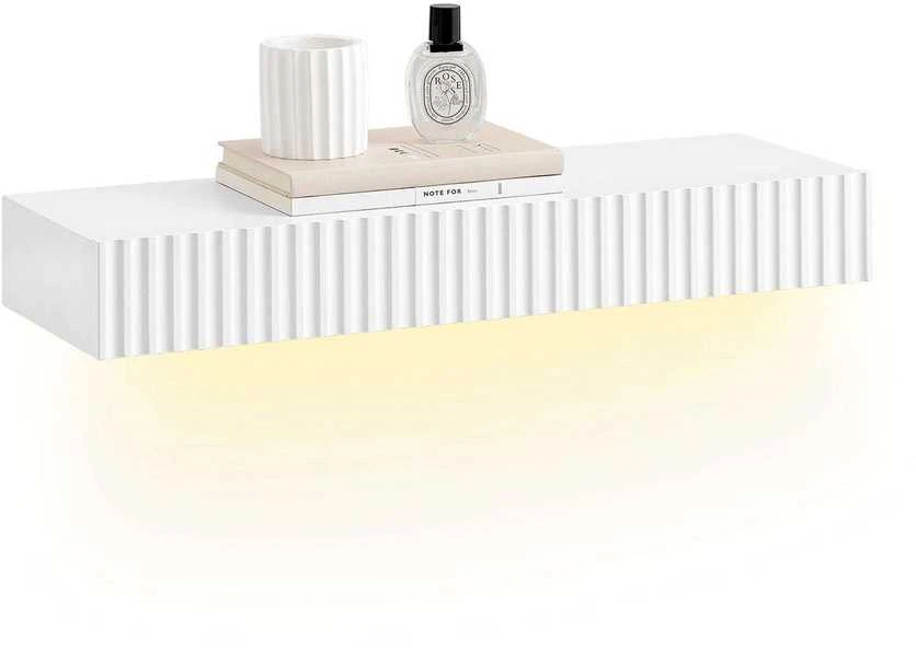 Sobuy Sieninė lentyna su stalčiumi ir LED apšvietimu, 60x20x8 cm, balta, MDF