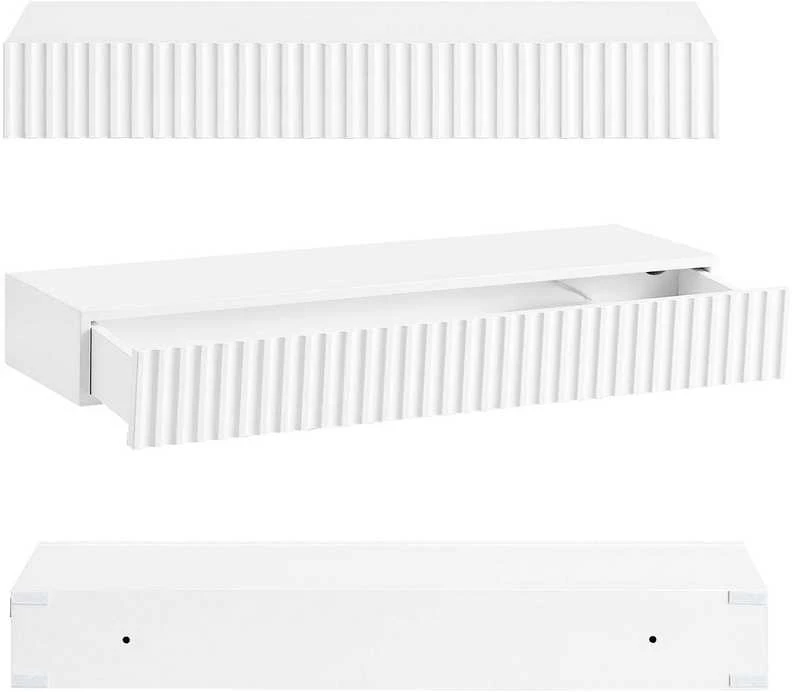 Sobuy Sieninė lentyna su stalčiumi ir LED apšvietimu, 60x20x8 cm, balta, MDF