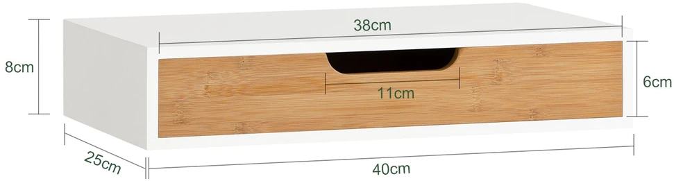 Sobuy Sieninė lentyna su stalčiumi, komplektas 2 vnt., 40 x 24 x 8 cm, balta/medžio spalvos