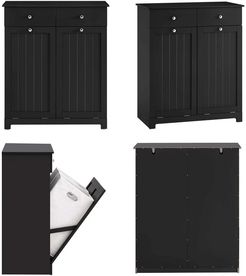 Sobuy Skalbinių spintelė 78x38,5x90,5 cm juoda, laikymo