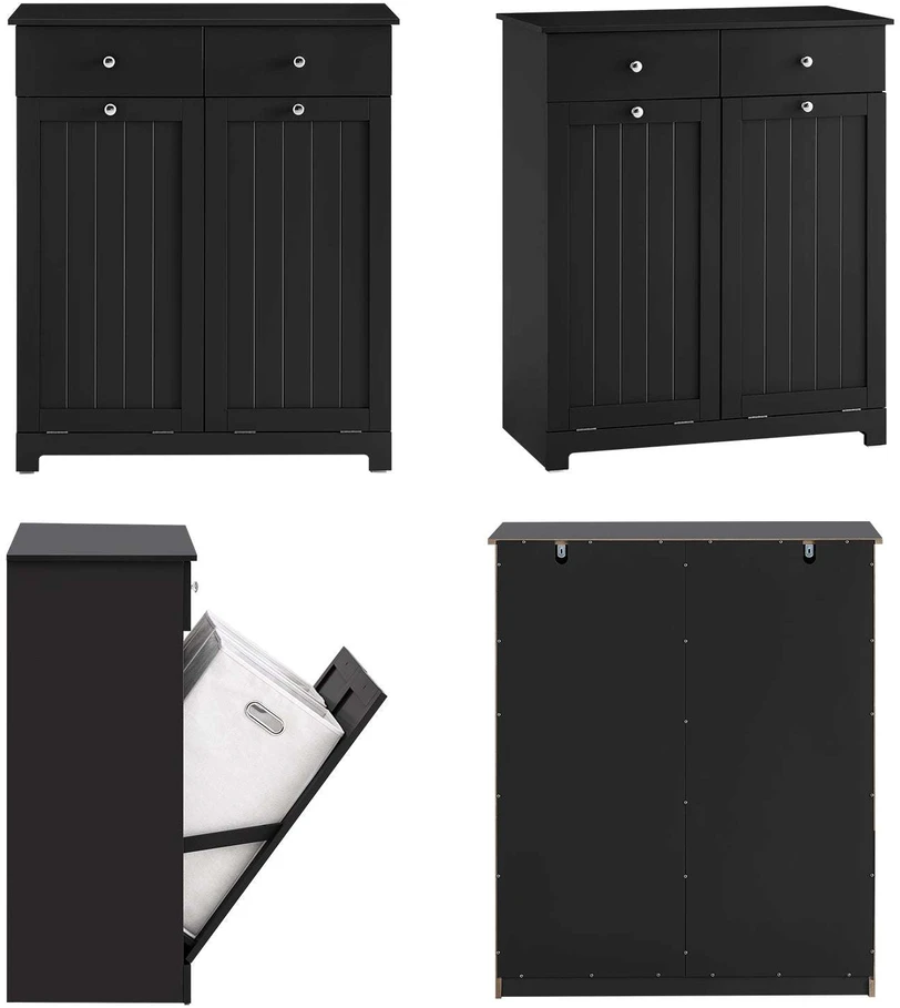 Sobuy Skalbinių spintelė 78x38,5x90,5 cm juoda, laikymo