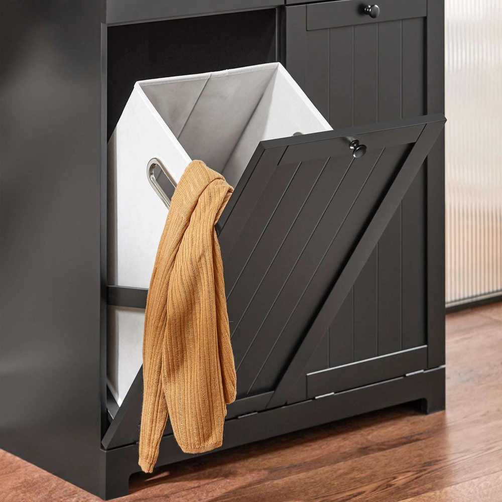 Sobuy Skalbinių spintelė 78x38,5x90,5 cm juoda, laikymo