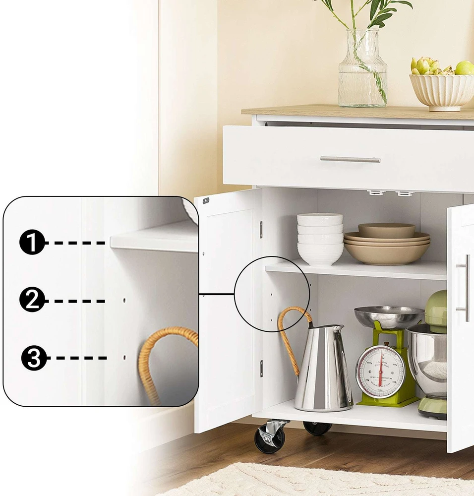 Sobuy Virtuvės sala su ratukais 99x40x85 cm balta, su laikymo vieta