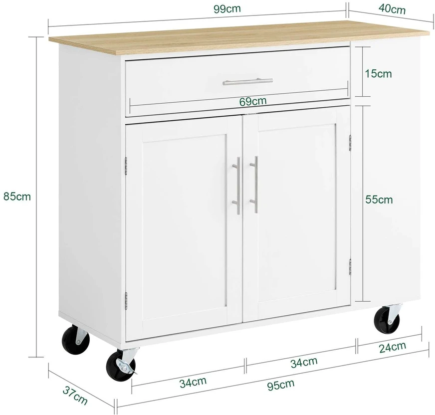 Sobuy Virtuvės sala su ratukais 99x40x85 cm balta, su laikymo vieta