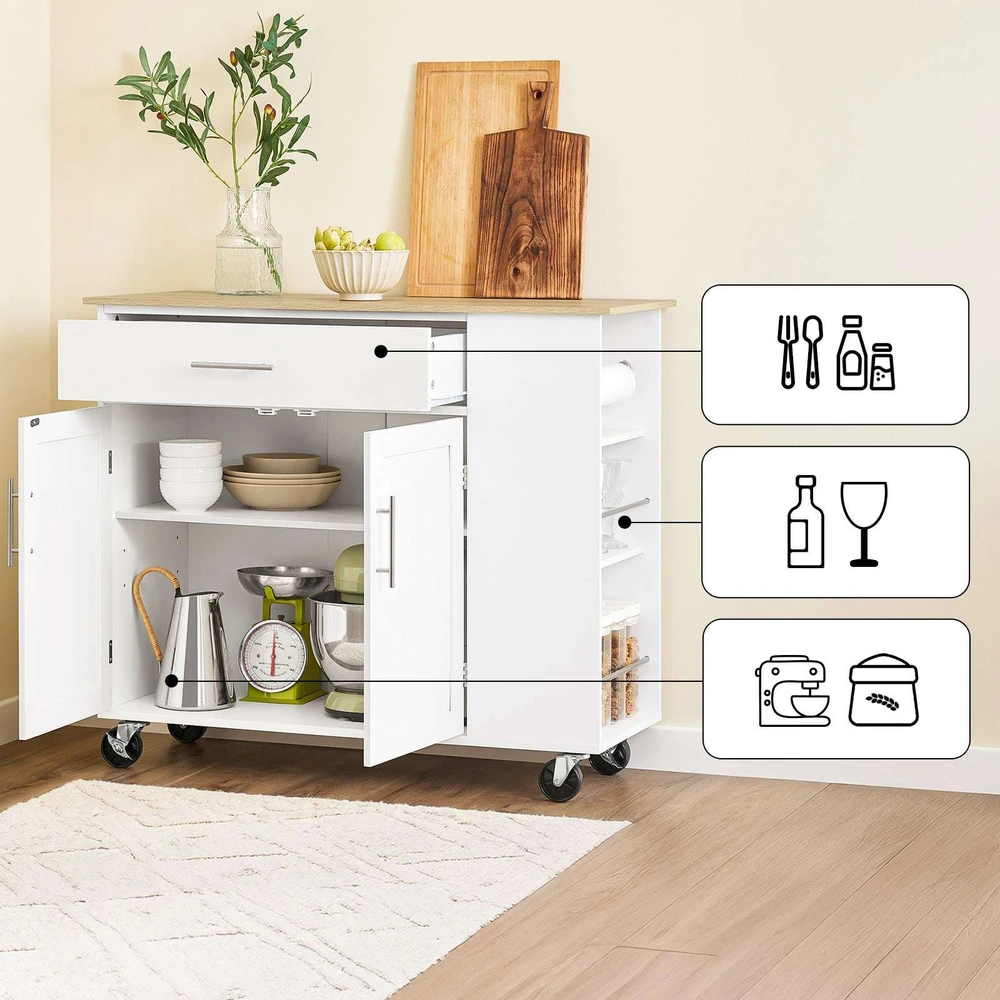 Sobuy Virtuvės sala su ratukais 99x40x85 cm balta, su laikymo vieta