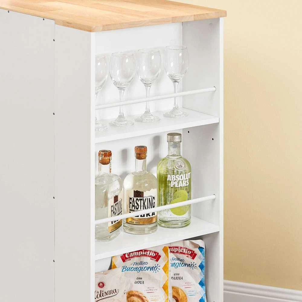 Sobuy Virtuvės vežimėlis 70x40x90 cm baltas, su kaučiukmedžio viršumi