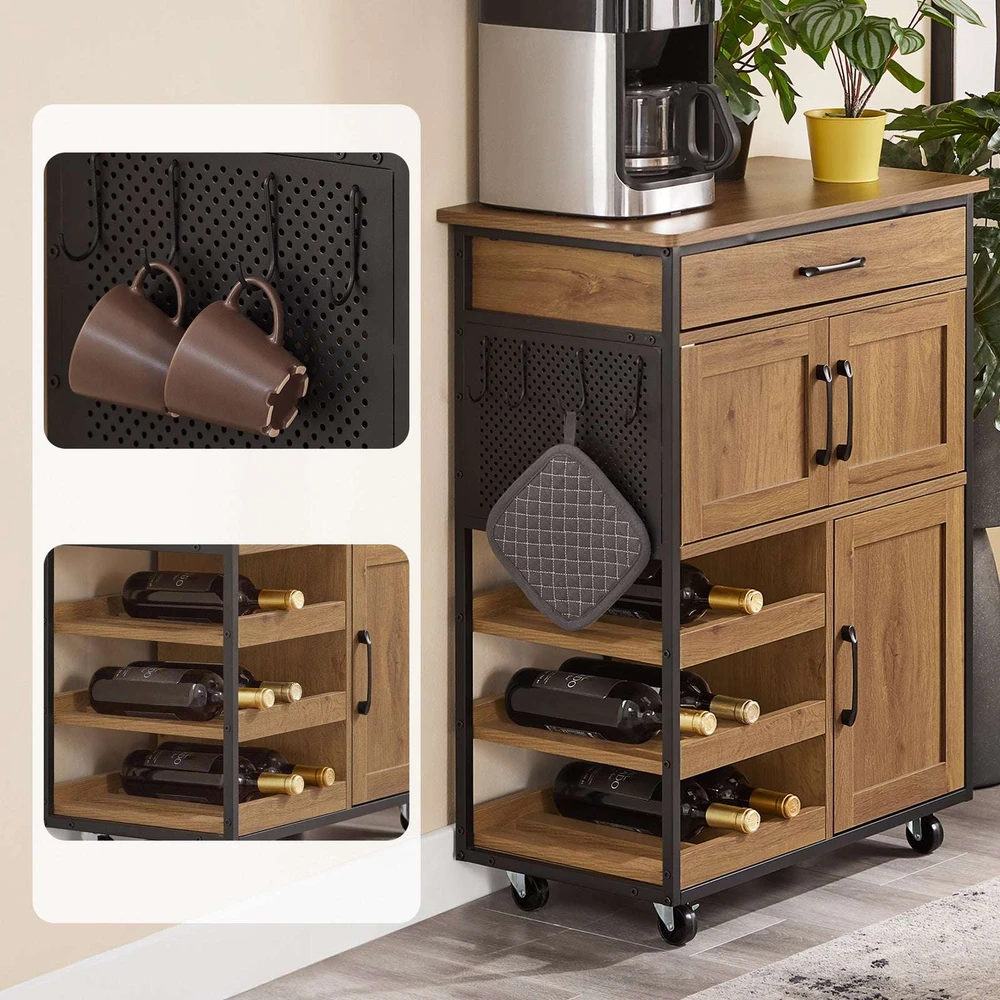 Sobuy Virtuvinis vežimėlis 67x88x37 cm rudas, metalas