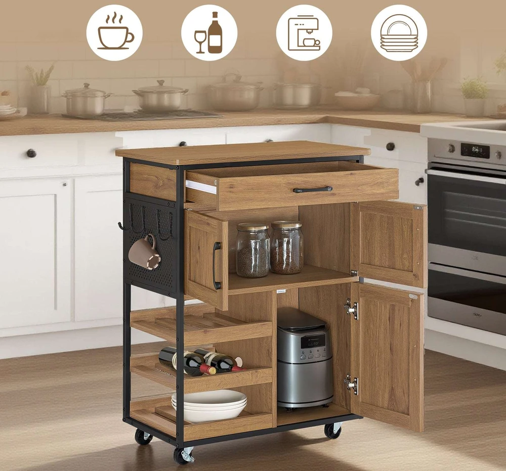 Sobuy Virtuvinis vežimėlis 67x88x37 cm rudas, metalas
