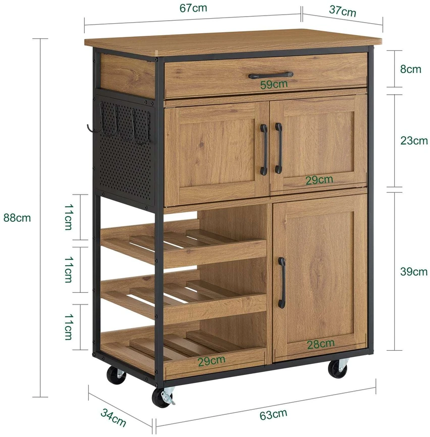 Sobuy Virtuvinis vežimėlis 67x88x37 cm rudas, metalas
