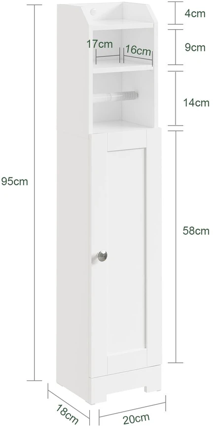 Sobuy Vonios spintelė šalia WC, su tualetinio popieriaus laikikliu, 20 x 95,5 cm, balta