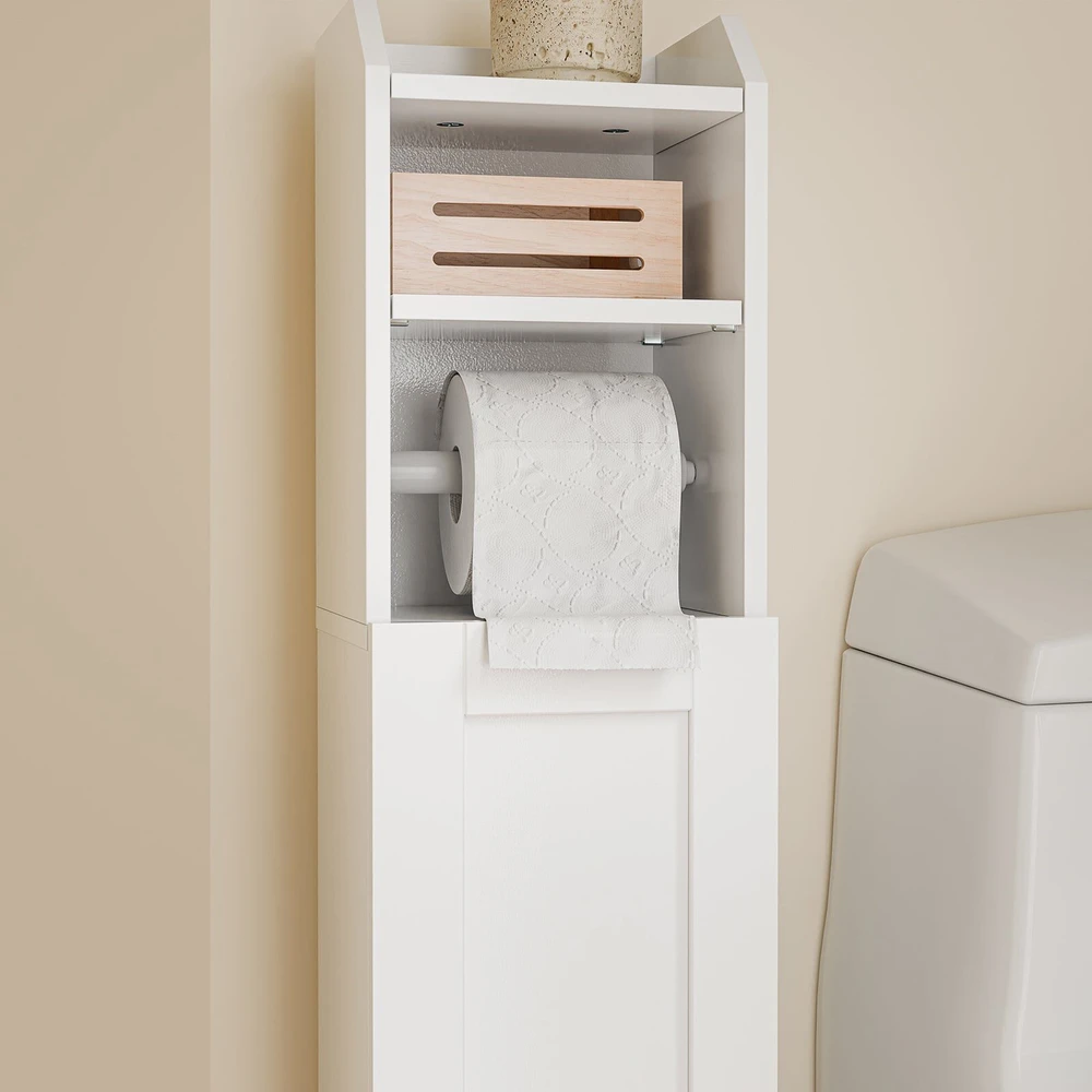 Sobuy Vonios spintelė šalia WC, su tualetinio popieriaus laikikliu, 20 x 95,5 cm, balta