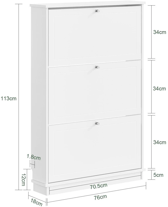 Sobuy Ypač siaura spintelė avalynei, 18 cm gylio, 76 x 18 x 113 cm, balta