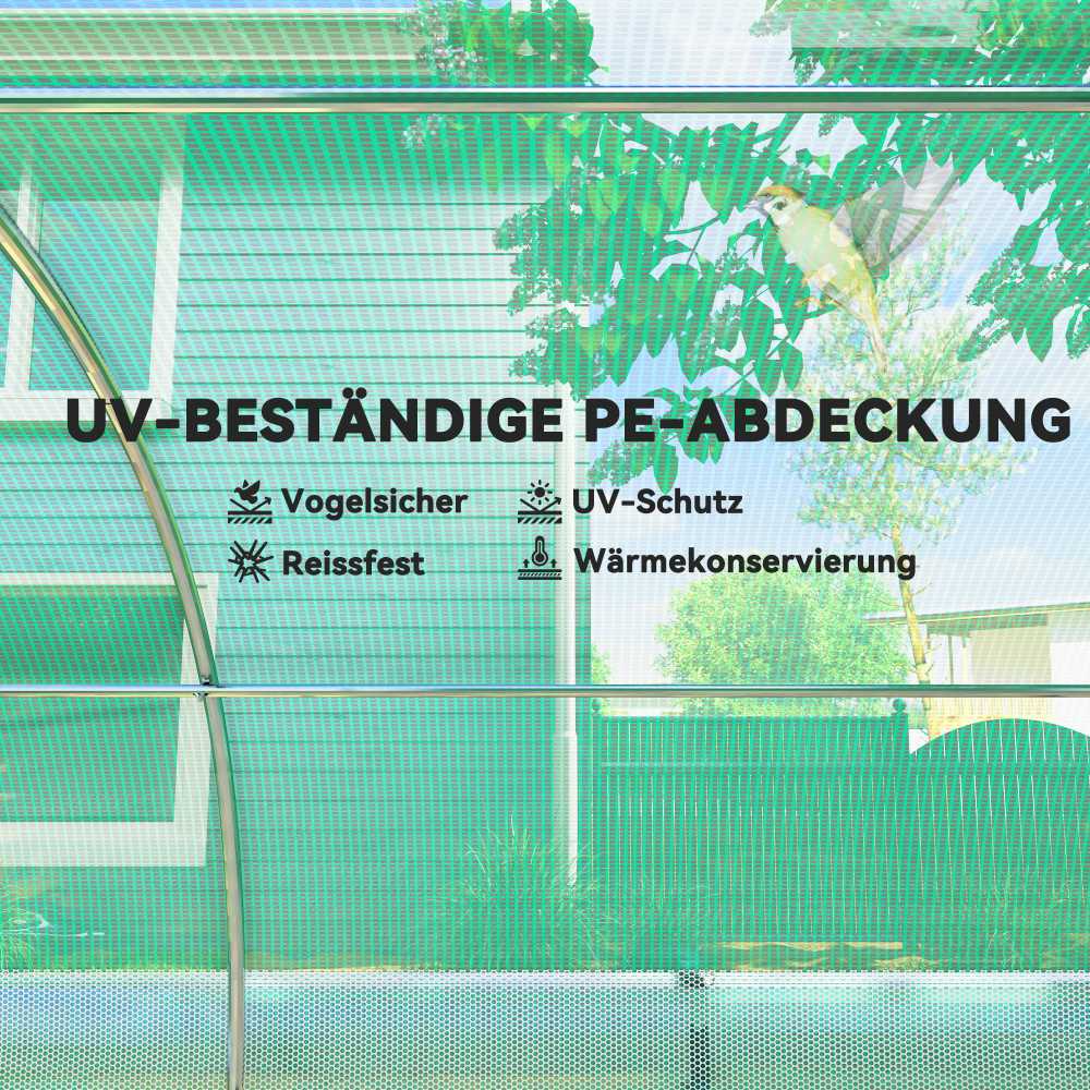 Outsunny 6 x 3 x 2 m plėvelinis šiltnamis su 12 langų, roletinėmis durimis, pakeliamomis sienelėmis, UV spinduliams atsparus arkinis šiltnamis, žieminis pomidorų namelis su žemės inkariniais laikikliais, žalias