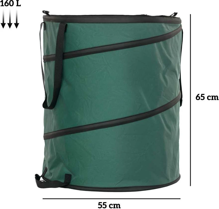 Outsunny sodo maišai 2x160L, vandeniui atsparūs, su užtraukiamu dangčiu ir rankenomis, stabilūs, savaime stovintys, daugkartinio naudojimo maišai sodo atliekoms ir žaliai masei