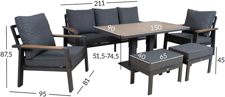 Lauko baldų komplektas Sodo baldų komplektas PARKER 6-parts, pilkas