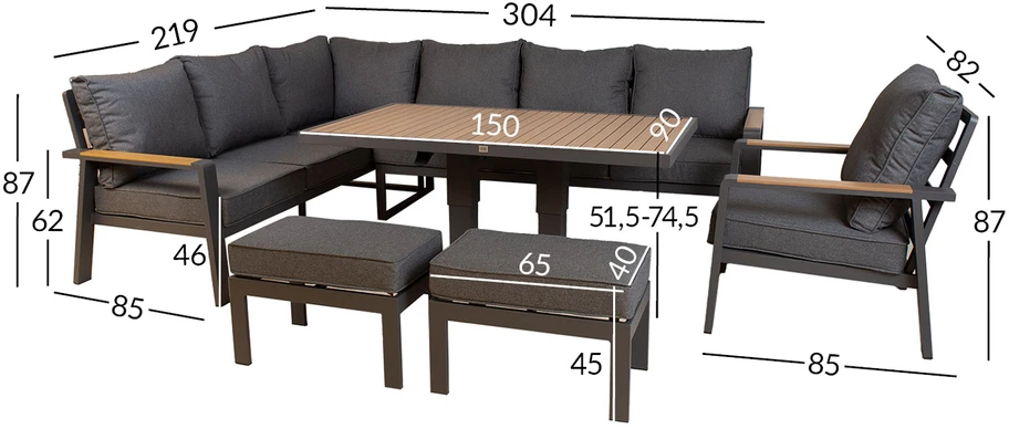 Lauko baldų komplektas Sodo baldų komplektas PARKER 5-parts, pilkas