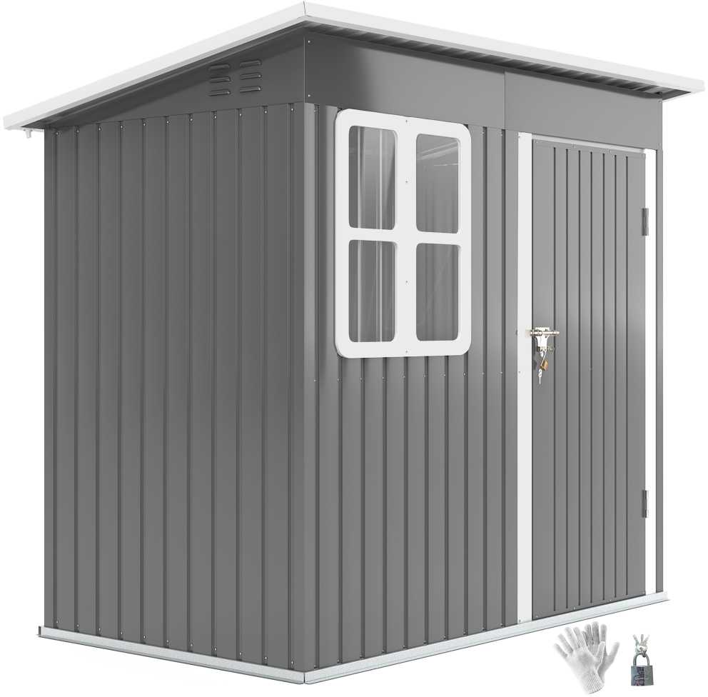 Outsunny sodo namelis 2,55 m², sodo sandėliukas su vienšlaičiu stogu, 221 x 133 x 190/173 cm, rakinamas įrankių namelis su langu, plieno sandėliukas dviračiams, tamsiai pilkas