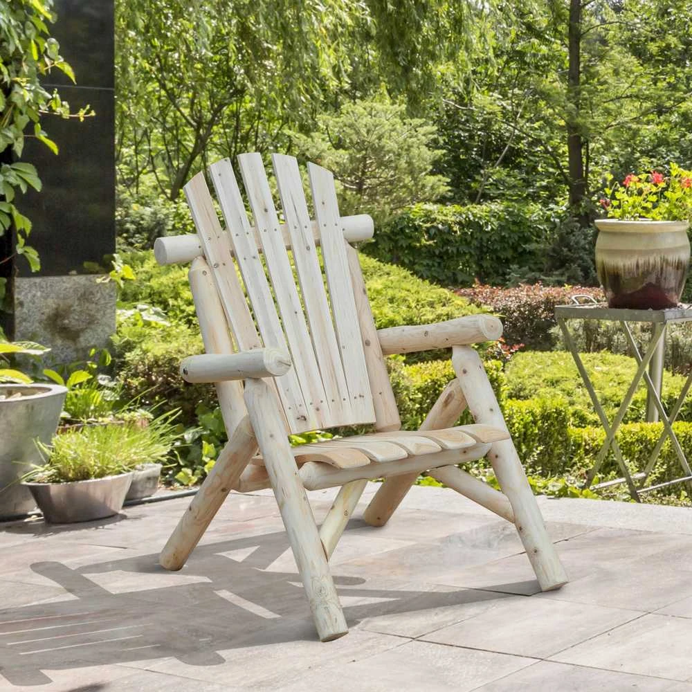 Outsunny Adirondack sodo kėdė, medinė kėdė su atlošu ir porankiais, eglės mediena, natūrali, 83 x 68 x 101 cm