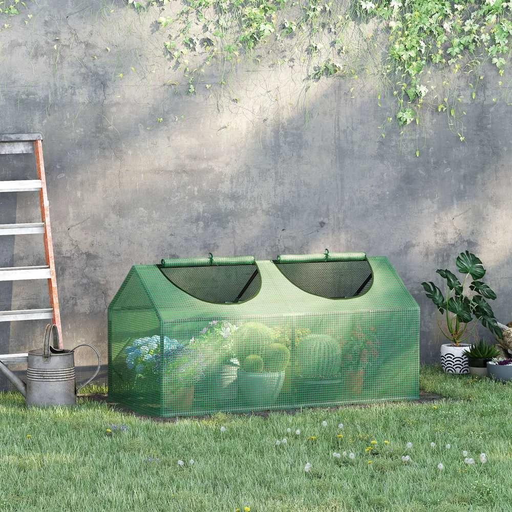 Outsunny plėvelinis šiltnamis su langeliu, PE šiltnamis, pomidorų namelis, daigykla, 120x60x60 cm, žalias