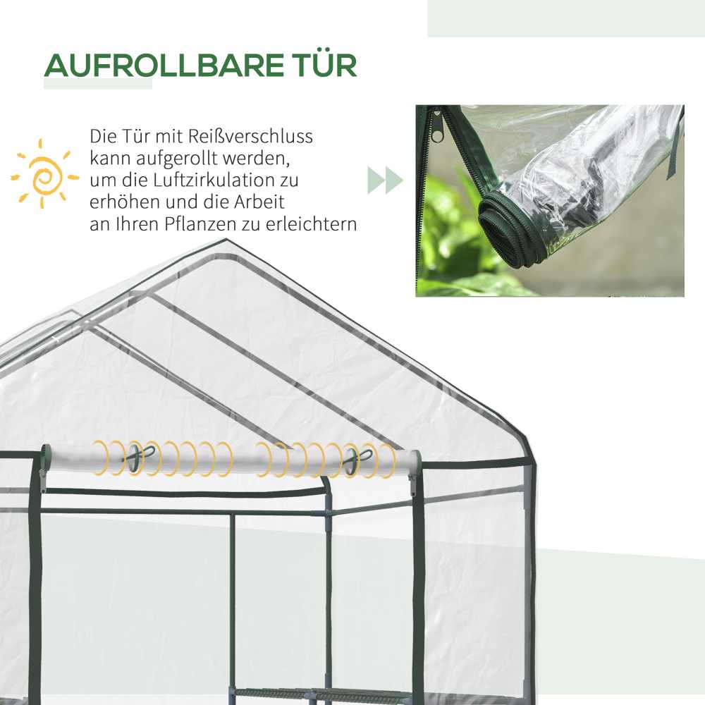 "Outsunny" Folijos šiltnamis Sodo stoginė Pomidorų šiltnamis su 6 lentynomis, skaidraus plieno PVC, skirtas sodui