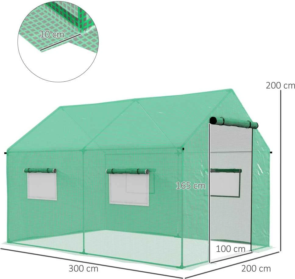 Outsunny plėvelinis šiltnamis 2x3x2m, vėjui atsparus šiltnamis su roletais ir UV apsauga, idealiai tinka pomidorams, plieninė konstrukcija, žalias