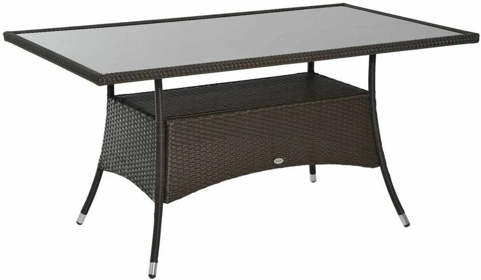 Outsunny valgomojo stalas sodo stalas stiklinis stalas polirotango+grūdintas stiklas rudas+juodas 150x85x74cm